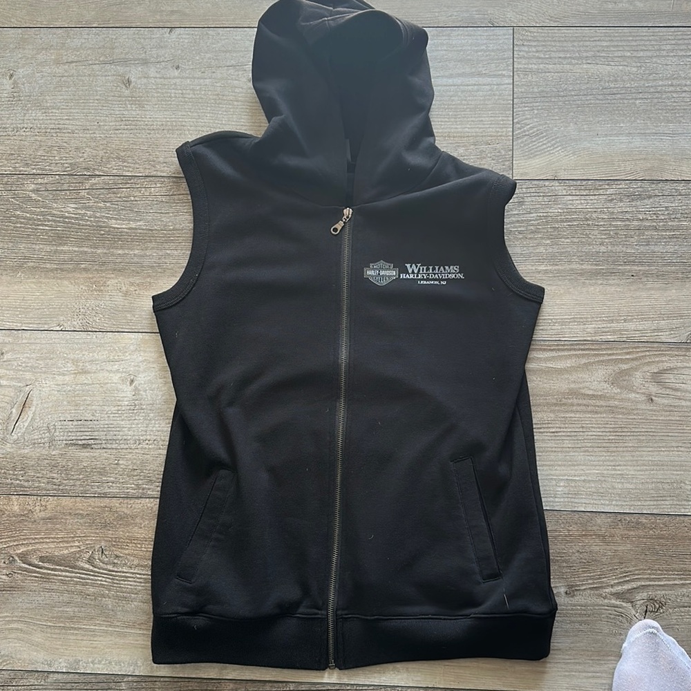 Harley-Davidson Black Sleeveless Zip Hoodie Vest